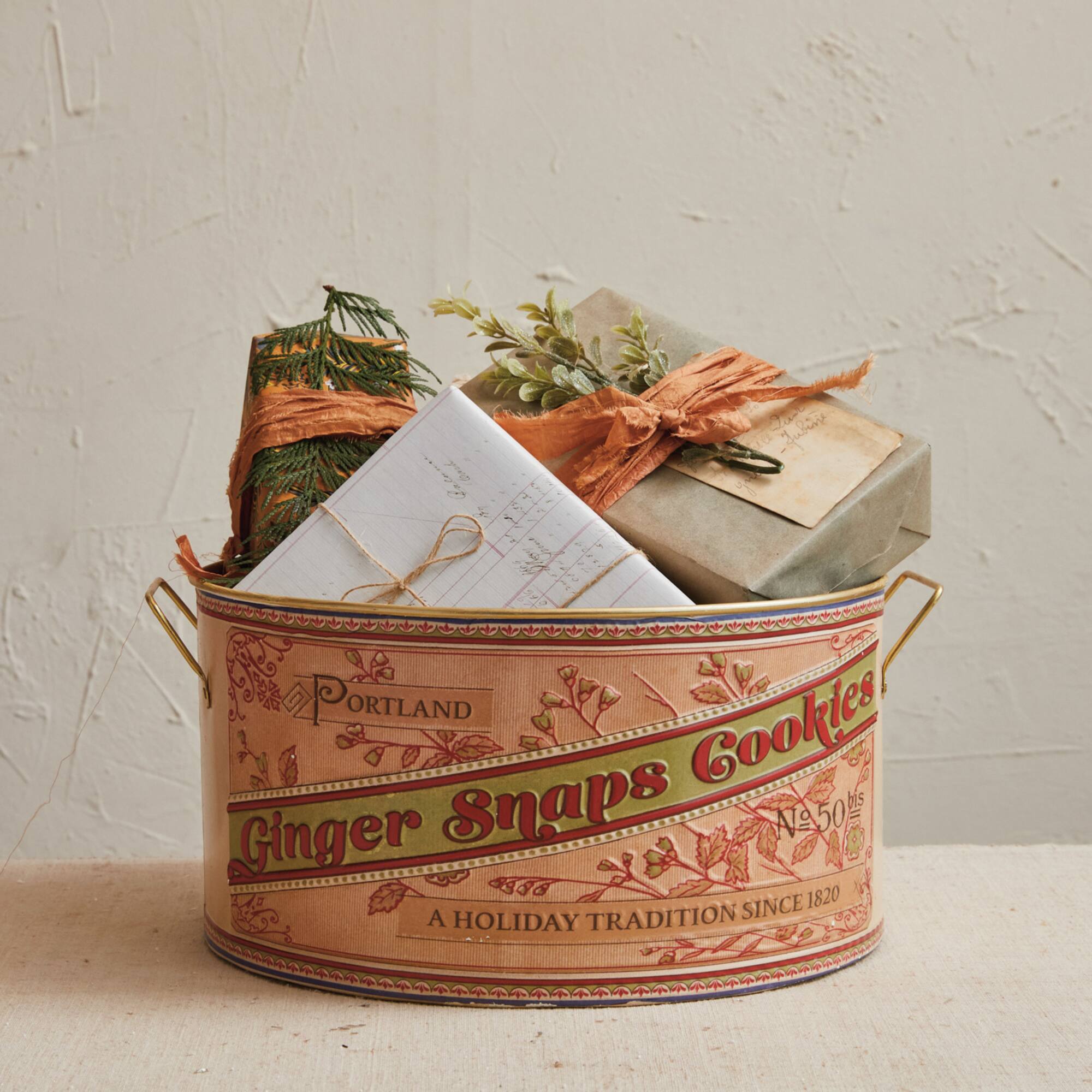 Hello Honey® 15" Ginger Snaps Cookies Embossed Metal Container with Handles